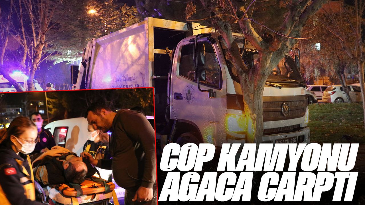 Manisa'da ağaca çarpan çöp kamyonunun sürücüsü yaralandı