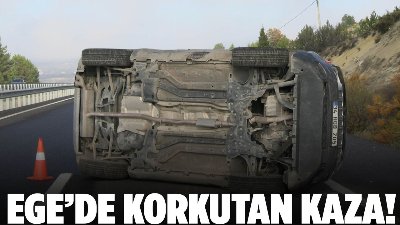 Ege’de feci kaza! otomobil yan yattı…