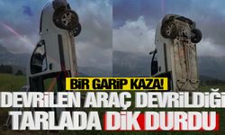 Kaza sonrası şaşırtan görüntü… Kaza yapan araç dik halde durdu!