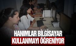 Hanımlar bilgisayar kullanmayı öğreniyor