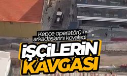 Öfkeli kepçe operatörü... Mesai arkadaşlarını iş makinesiyle kovaladı! O anlar kameralara yansıdı