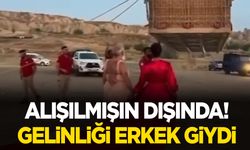 Kapadokya’da şaşırtan görüntüler: Gelinliği erkek giydi!