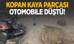 Kopan kaya parçası otomobile düştü