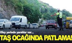 Taş ocağında patlama: Taşlar yola savruldu!