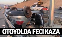 Otoyolda takla atan araç ters döndü: 3 yaralı