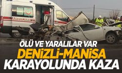 Denizli- Manisa karayolunda kaza:  Kontrolden çıkan otomobil karşıdan gelen araçla çarpıştı!