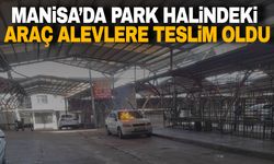 Manisa'da park halindeki araç alevlere teslim oldu