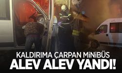 Tekirdağ’da freni boşalan minibüs kaldırıma çarparak alevler içinde kaldı!