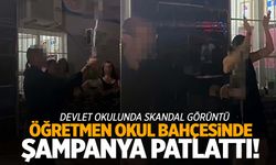 İzmir’de öğretmen okul bahçesinde şampanya patlattı! Tepki yağdı…