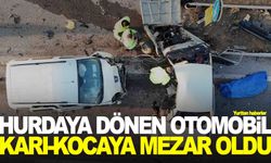 Hurdaya dönen otomobil karı-kocaya mezar oldu