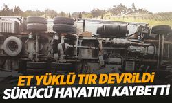 Manisa’da et yüklü tır bariyerlere çarparak devrildi: Tır şoförü hayatını kaybetti