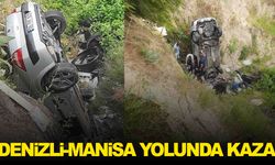 Denizli-Manisa yolunda otomobil şarampole yuvarlandı!
