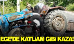 Ege’de katliam gibi kaza… Motosiklet traktöre saplandı!