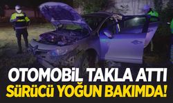 Manisa’da beton bariyerlere çarpan otomobil takla attı!