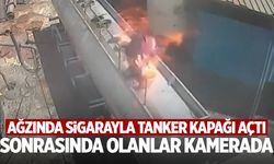 Ağzında sigarayla tanker kapağı açtı! O anlar kamerada