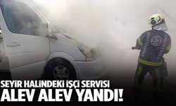 Denizli’de fabrika işçilerini taşıyan minibüs alev aldı!