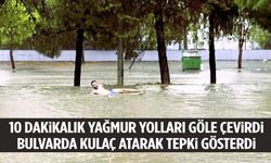 Denizli’de 10 dakikalık sağanak sonrası şaşırtan tepki: Bulvarda yüzdü