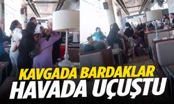 Kadınların kavgasında bardaklar havada uçuştu