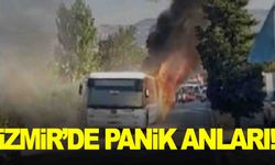 İzmir’de panik anları… Belediye otobüsü alev alev yandı