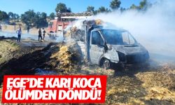 Uşak’ta saman yüklü kamyonet alev aldı: Çift ağır yaralandı