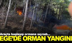 Seyir halindeki araçta başlayan yangın ormana sıçradı!