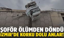 İzmir’de facianın eşiğinden dönüldü: Tır viyadükte askıda kaldı