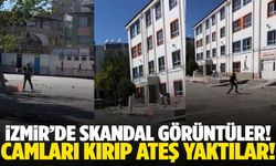 İzmir’de okul bahçesinde camları kırıp ateş yaktılar!