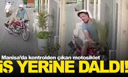 Manisa’da motosiklet iş yerine daldı… Tehlikeli dakikalar güvenlik kamerasında