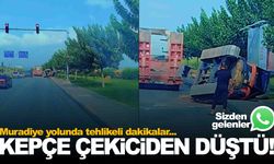 Muradiye yolunda kaza… Paletli kepçe çekiciden düştü