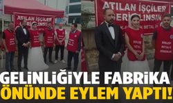 Düğününe saatler kala işten çıkarıldı, gelinliğiyle fabrika önünde eylem yaptı