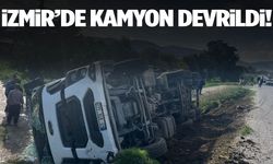 İzmir’de kaza paniğe yol açtı: Kamyon yan yattı