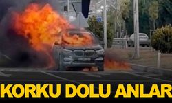 Korku dolu anlar… Lüks otomobil alev topuna döndü