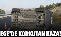 Ege’de feci kaza! otomobil yan yattı…