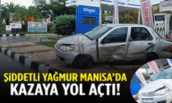 Manisa’da yağmur kazası… Otomobil benzinlik panolarına çarptı!