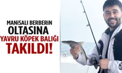 Manisalı berbere İzmir’de sürpriz: Oltaya yavru köpek balığı takıldı