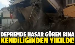 Sındırgı’da depremde hasar gören bina kendiliğinden yıkıldı!