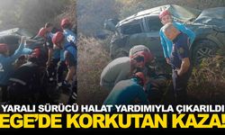 Ege’de kaza… Otomobil 80 metrelik uçuruma yuvarlandı