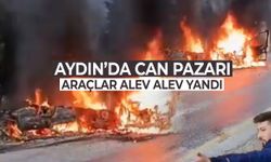 Aydın’da kafa kafaya çarpışan araçlar alev alev yandı