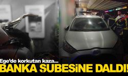 Ege’de kaza... Otomobil banka şubesine çarparak durabildi!