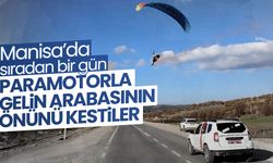 Paramotorla indiler, gelin arabasının önünü kestiler
