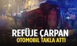 Refüje çarpan otomobil takla attı