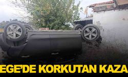 Otomobil takla attı... Evin duvarına çarparak durabildi