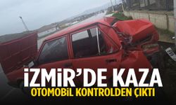 İzmir’de kontrolden çıkan otomobil betona çarptı: 2 yaralı