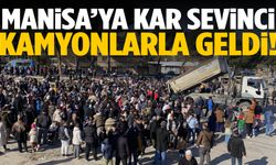 Manisa’ya kar sevinci kamyonlarla geldi!