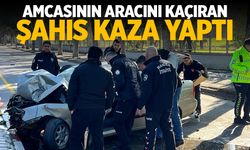 Amcasının aracını kaçıran şahıs kaza yaptı