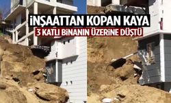 İnşaattan kopan kaya 3 katlı binanın üzerine düştü!
