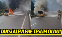 İzmir yönünde ticari taksi alevlere teslim oldu