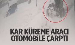 Görünmez kaza… Kar küreme aracı otomobile çarptı!
