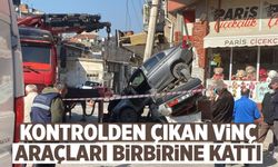 Kontrolden çıkan vinç otomobilleri birbirine kattı!