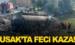 Uşak’ta mazot yüklü tanker alev aldı... Sürücü feci şekilde can verdi!